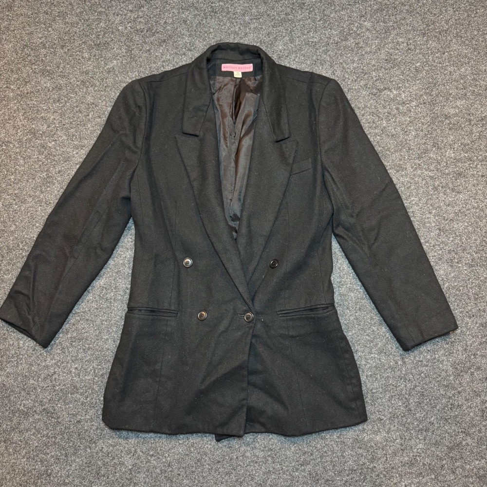 Whitney Brooks Vintage Black Double Breasted Blazer Jacket Size 10 Made in USA